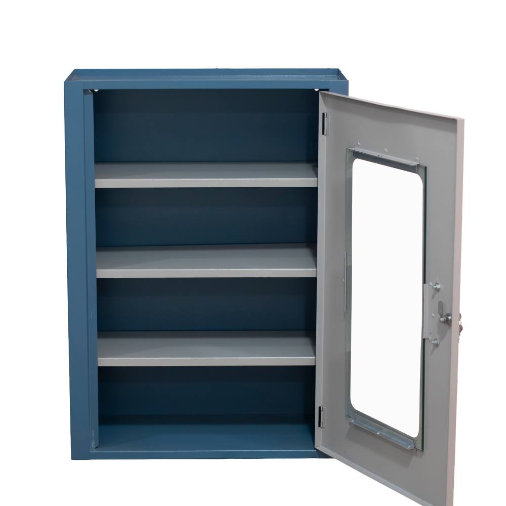 Armario de parede com 4 prateleiras e porta com visor 